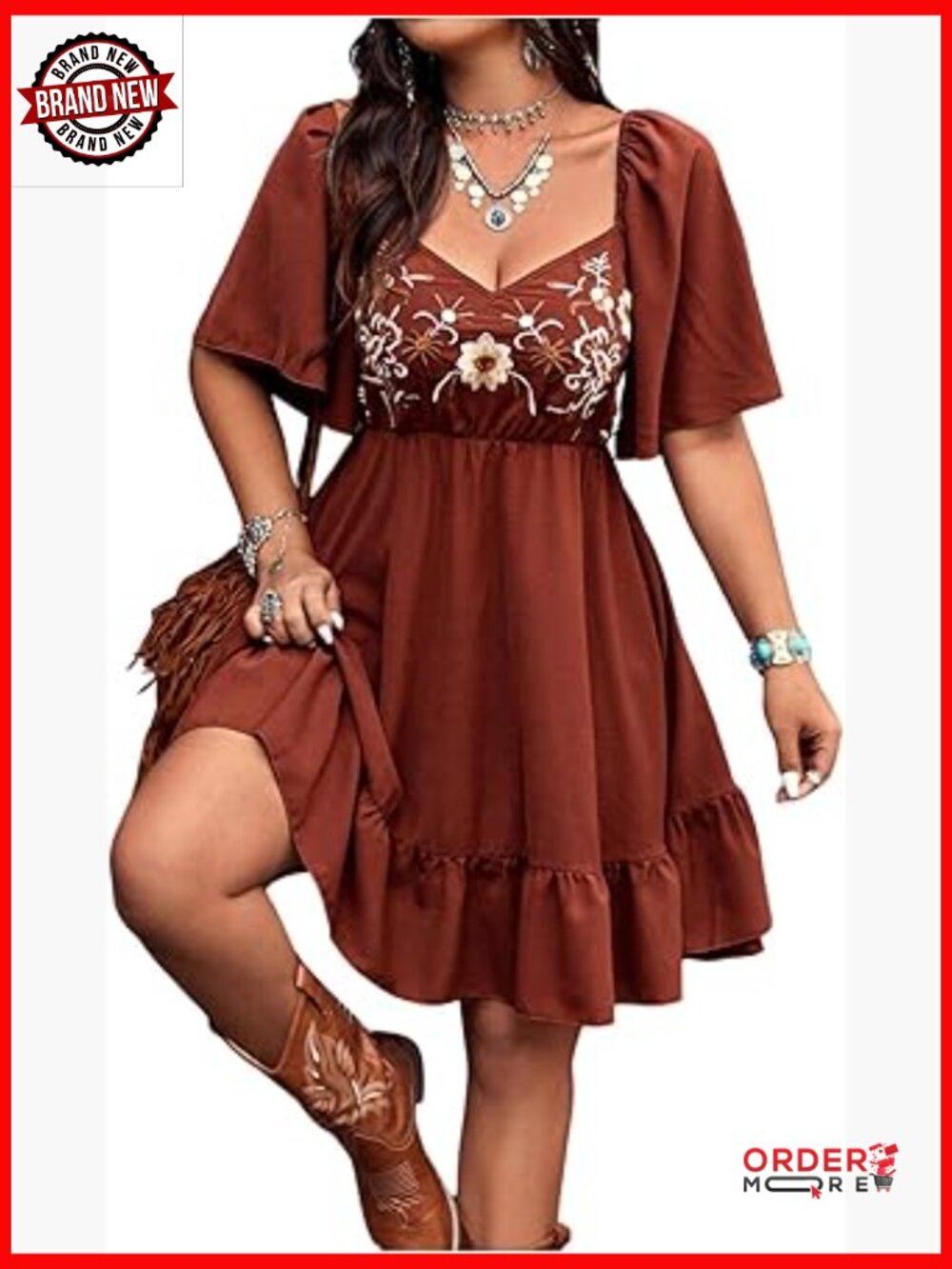 Western Boho Floral Cowgirl Dress Plus Size Flowy Summer A-Line
